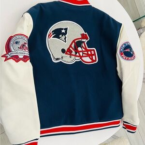 New England Patriots Ultra Game Bomber Varsity Jacket Faux Leather NFL SZ S NWT